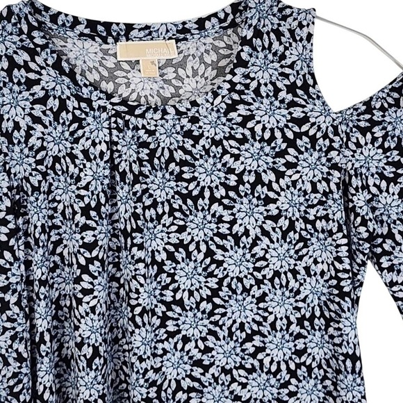 MICHAEL Michael Kors Tops - Michael Michael Kors Cold Shoulder Floral Starburst Print Top Blue Black Large